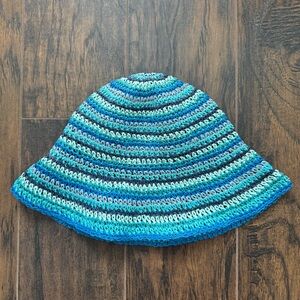 Paper Straw Blue Striped Hat